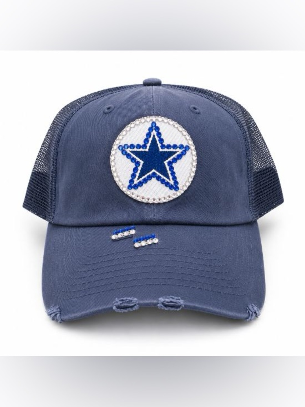 BRAND NEW WITH TAGS Navy Distressed Truckers Cap with Embellished Cowboys Emblem